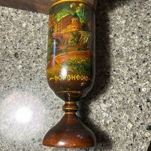 Handmade Hand painted vintage wooden chalice cup